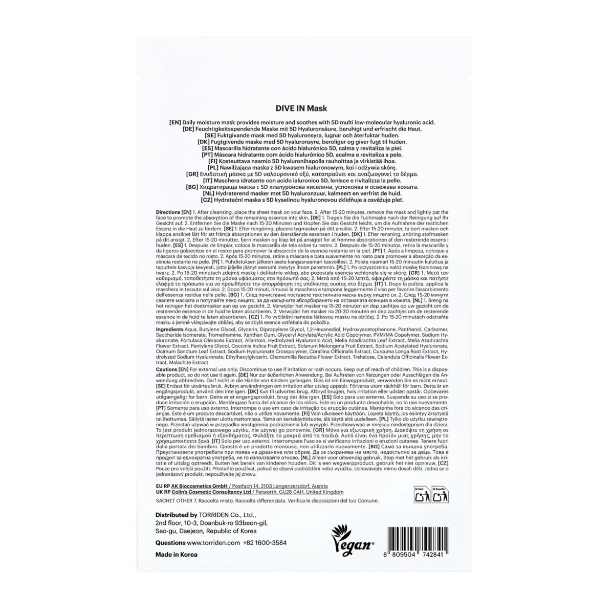 DIVE-IN Hyaluronic Acid Mask · Torriden | MiiN Cosmetics